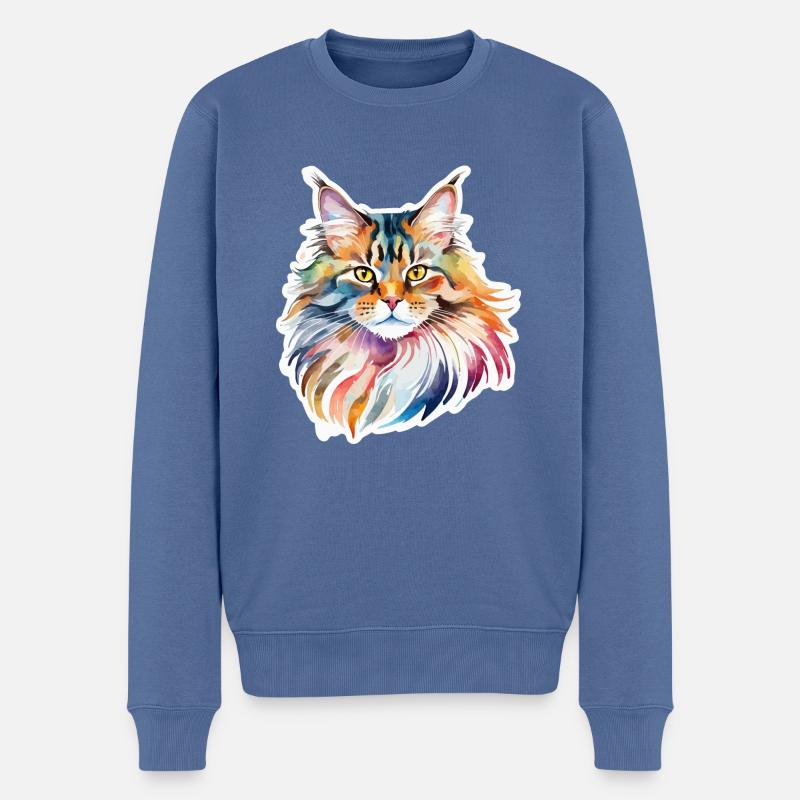 Maine Coon Wasserfarben - Männer Premium Bio Pullover - Taubenblau