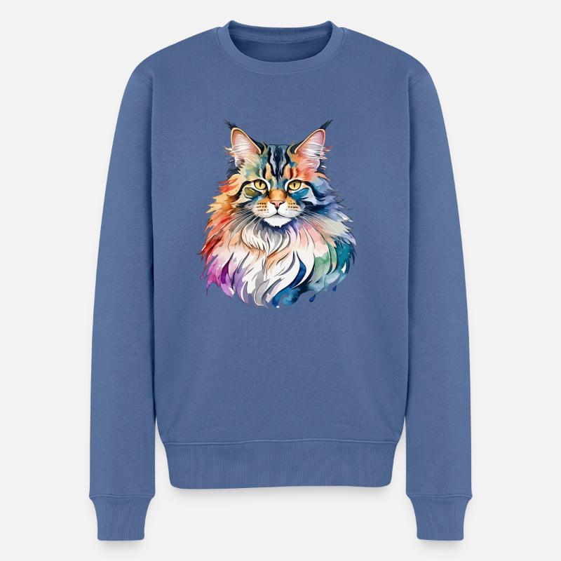 Maine Coon Wasserfarben - Männer Premium Bio Pullover - Taubenblau