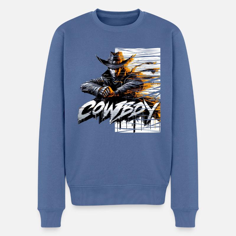 cowboy digital glitch - Männer Premium Bio Pullover - Taubenblau