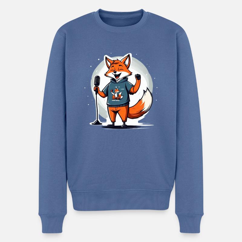 Singing fox singer with microphone - Men's Premium Organic Jumper - stone blue