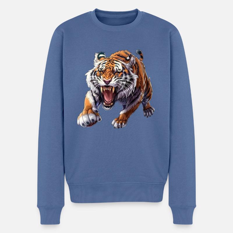 Stolzer Tiger Im Angriffsmodus - Männer Premium Bio Pullover - Taubenblau