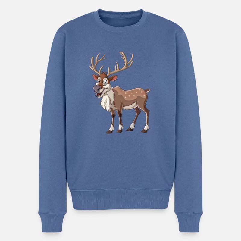 Fröhliches Rentier Mit Geweih - Männer Premium Bio Pullover - Taubenblau