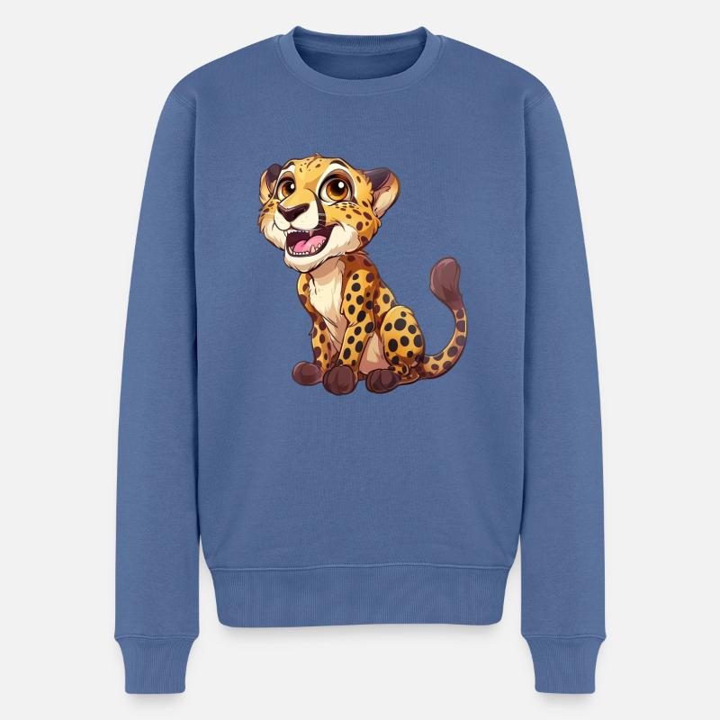 Mignon jeune guépard souriant - Pull Premium bio Homme - bleu pigeon