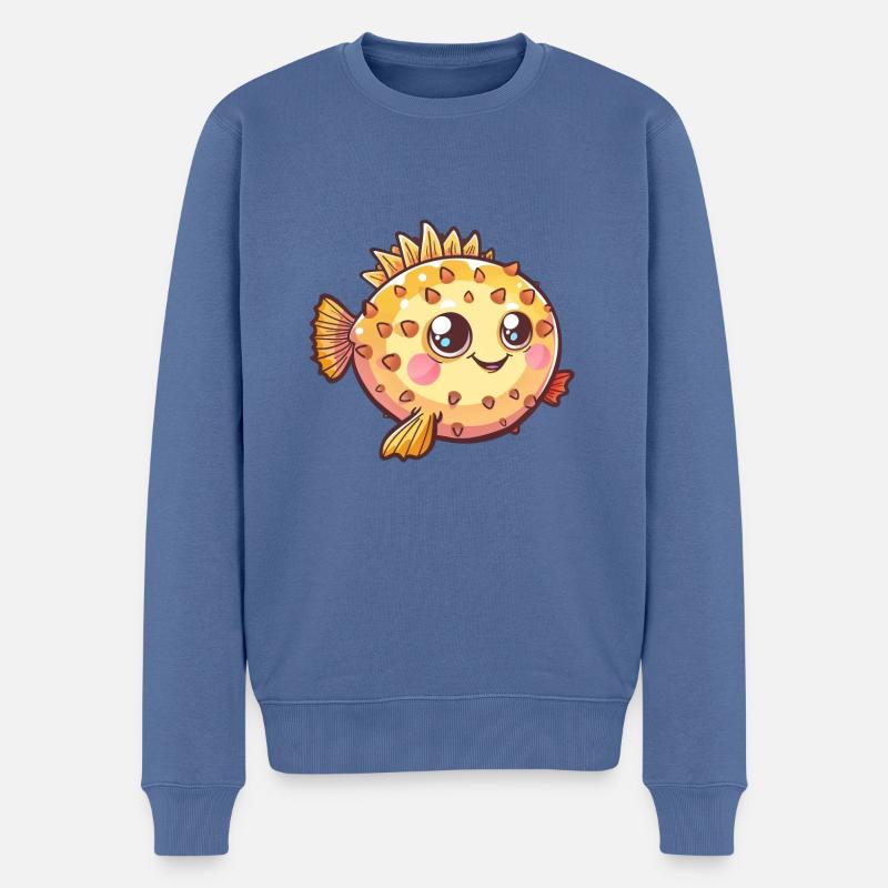 Mignon poisson-globe adorable sourire - Pull Premium bio Homme - bleu pigeon
