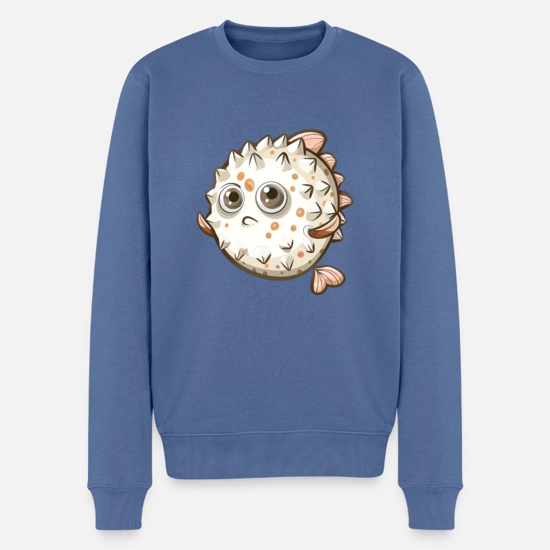 Mignon personnage de dessin animé de poisson-globe - Pull Premium bio Homme - bleu pigeon