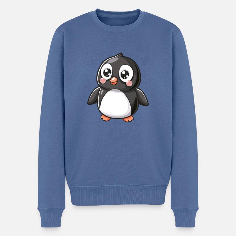 Pingouin mignon aux grands yeux - Pull Premium bio Homme - bleu pigeon