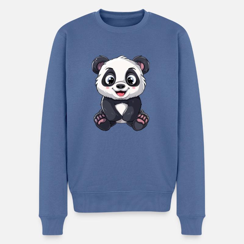 Niedlicher Panda Mit Großen Augen - Männer Premium Bio Pullover - Taubenblau