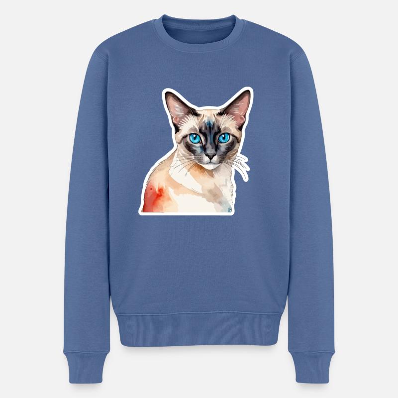 Siamkatze Wasserfarben - Männer Premium Bio Pullover - Taubenblau