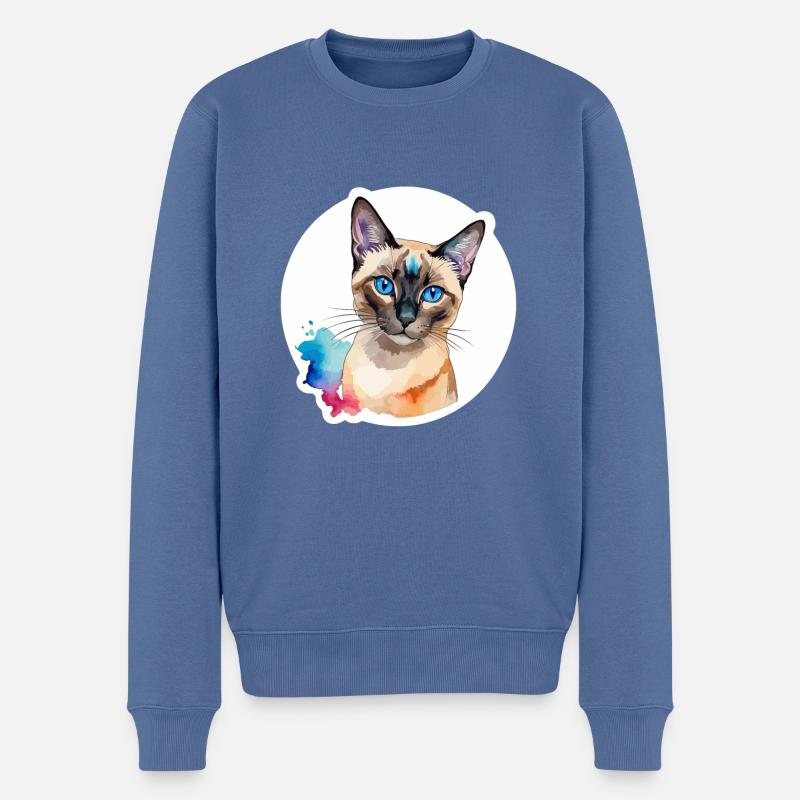 Siamkatze Wasserfarben - Männer Premium Bio Pullover - Taubenblau