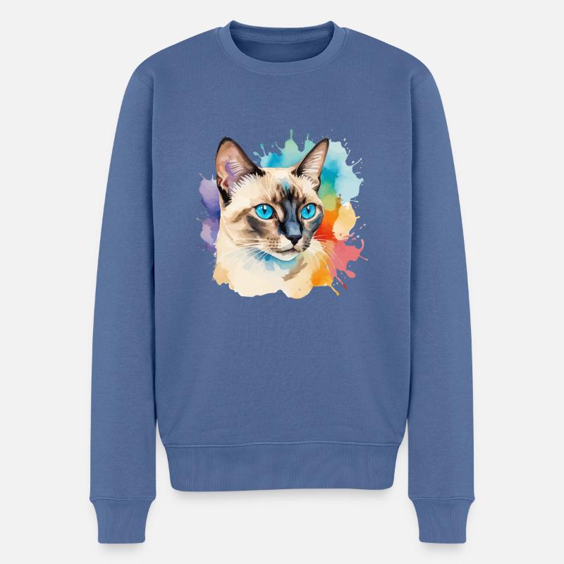 Siamkatze Wasserfarben - Männer Premium Bio Pullover - Taubenblau