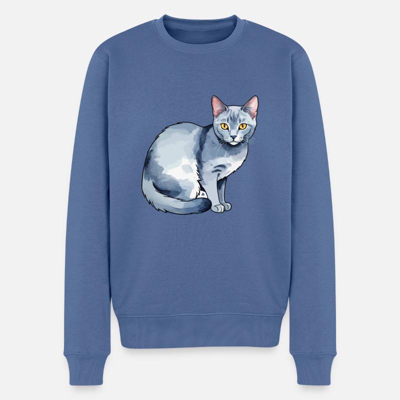 Chat bleu russe Aquarelle - Pull Premium bio Homme - bleu pigeon