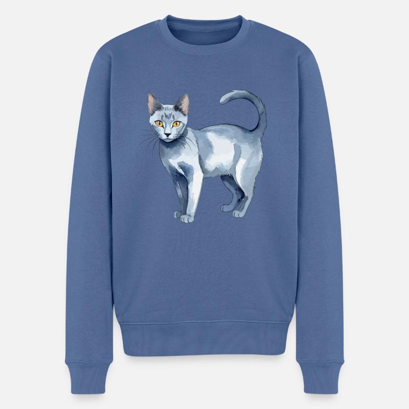 Chat bleu russe Aquarelle - Pull Premium bio Homme - bleu pigeon