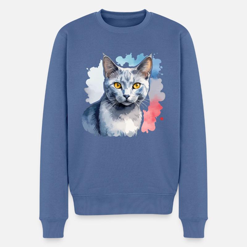 Chat bleu russe Aquarelle - Pull Premium bio Homme - bleu pigeon