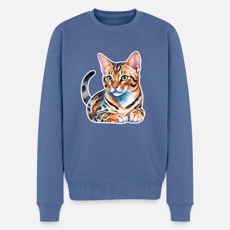 Chat du Bengale Aquarelles - Pull Premium bio Homme - bleu pigeon