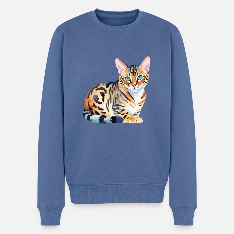 Chat du Bengale Aquarelles - Pull Premium bio Homme - bleu pigeon