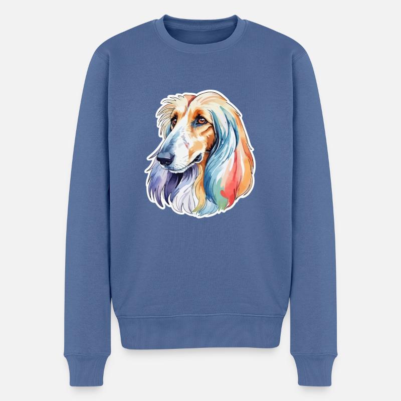 Lévrier afghan aquarelle - Pull Premium bio Homme - bleu pigeon