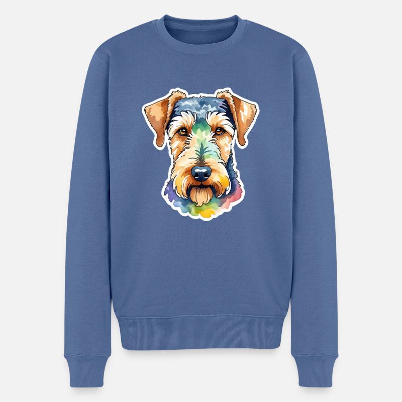 Airedale Terrier Aquarelle - Pull Premium bio Homme - bleu pigeon