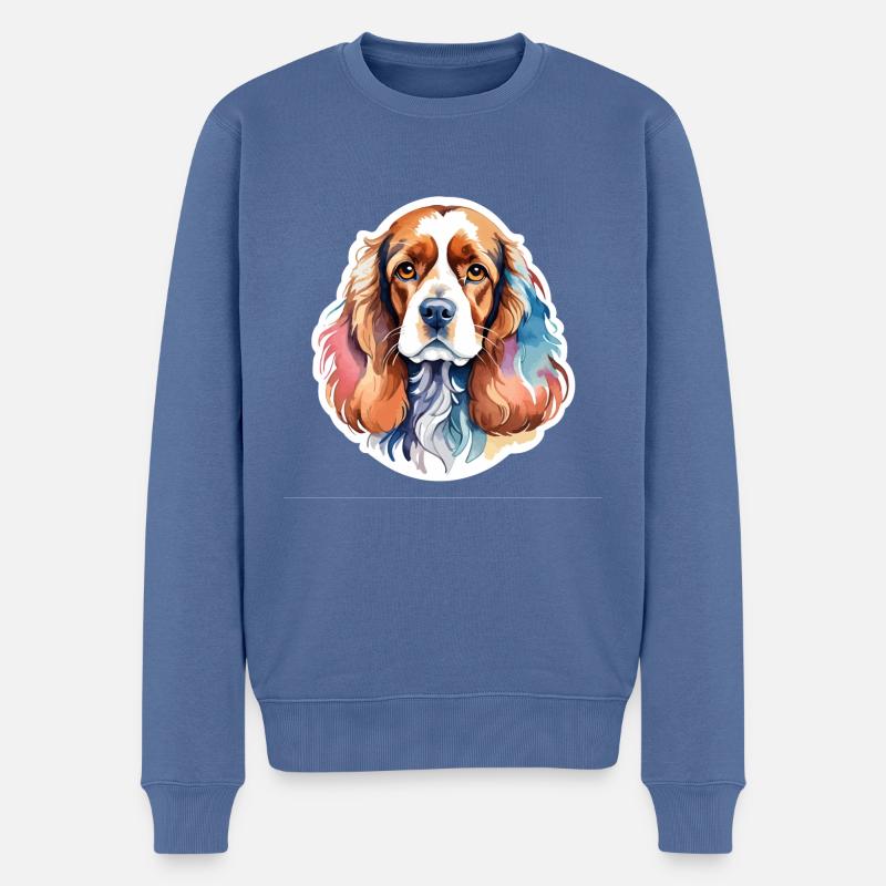 Cocker américain Épagneul Aquarelles - Pull Premium bio Homme - bleu pigeon