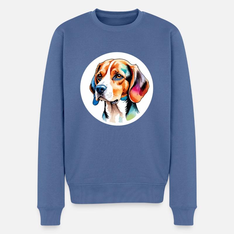 Beagle Aquarelles - Pull Premium bio Homme - bleu pigeon