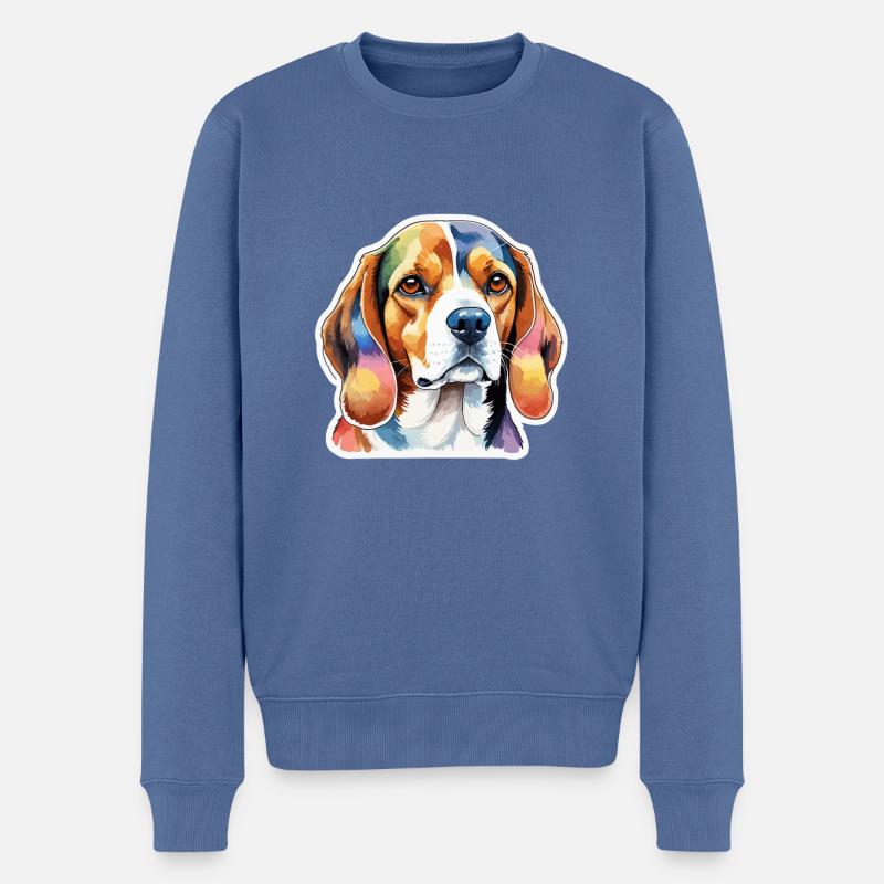 Beagle Aquarelles - Pull Premium bio Homme - bleu pigeon