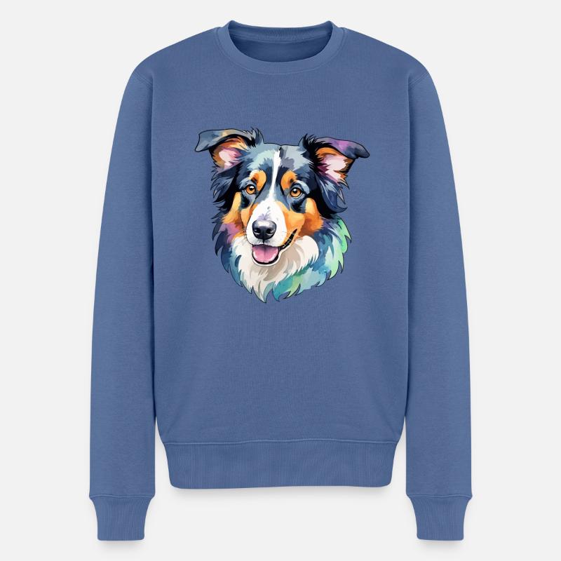Border Collie Aquarelles - Pull Premium bio Homme - bleu pigeon