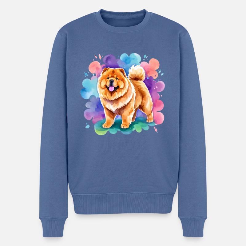 Chow Chow Aquarelles - Pull Premium bio Homme - bleu pigeon