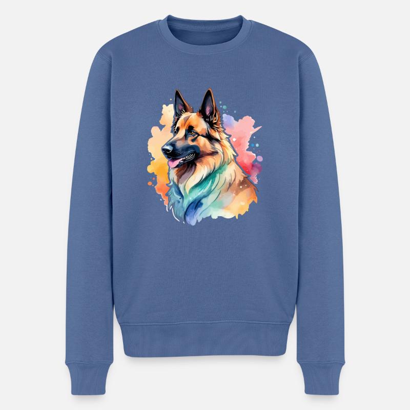Belgischer Schäferhund Wasserfarben - Männer Premium Bio Pullover - Taubenblau