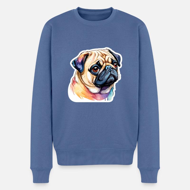 Mops Wasserfarben - Männer Premium Bio Pullover - Taubenblau
