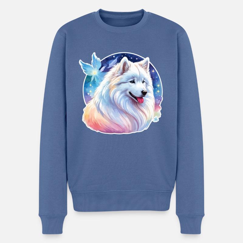 Samojede Wasserfarben - Männer Premium Bio Pullover - Taubenblau