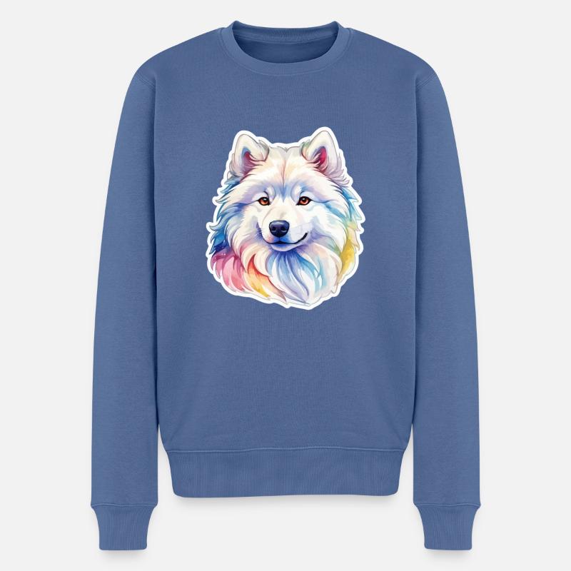 Aquarelles Samoyèdes - Pull Premium bio Homme - bleu pigeon