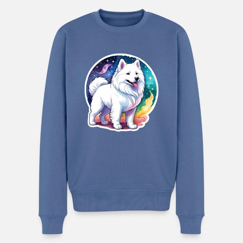 Aquarelles Samoyèdes - Pull Premium bio Homme - bleu pigeon