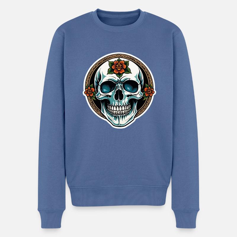 Crâne Néo Traditionnel - Pull Premium bio Homme - bleu pigeon