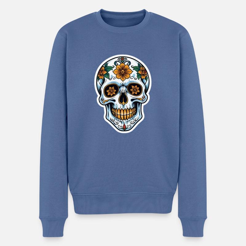 Totenkopf Neo Traditional - Männer Premium Bio Pullover - Taubenblau