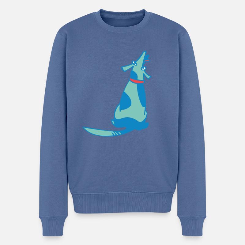 Aufmerksam sitzender Hund - Männer Premium Bio Pullover - Taubenblau