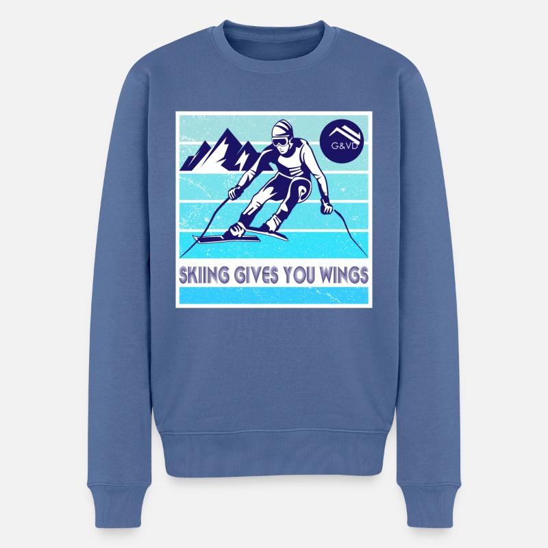 SKIFAHREN VERLEIHT FLÜGELN - Männer Premium Bio Pullover - Taubenblau
