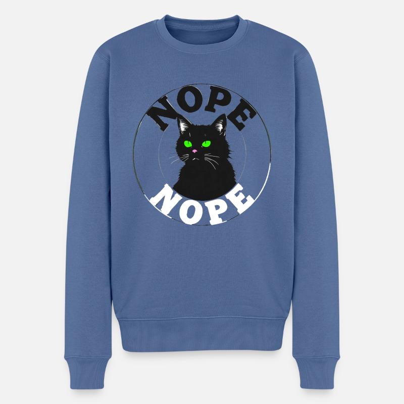 Cat Nope 09077 - Männer Premium Bio Pullover - Taubenblau