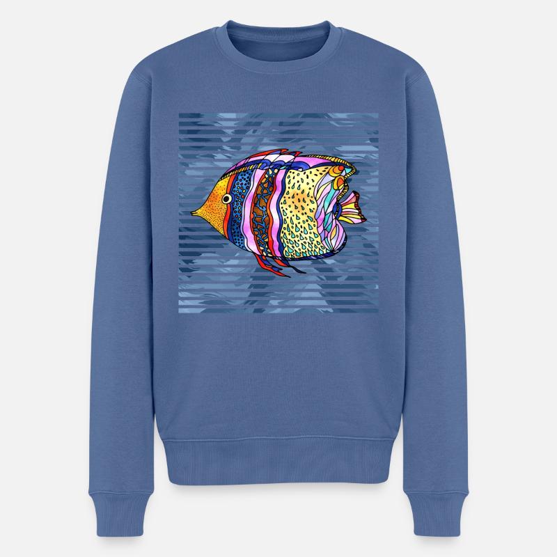 Poisson - Pull Premium bio Homme - bleu pigeon