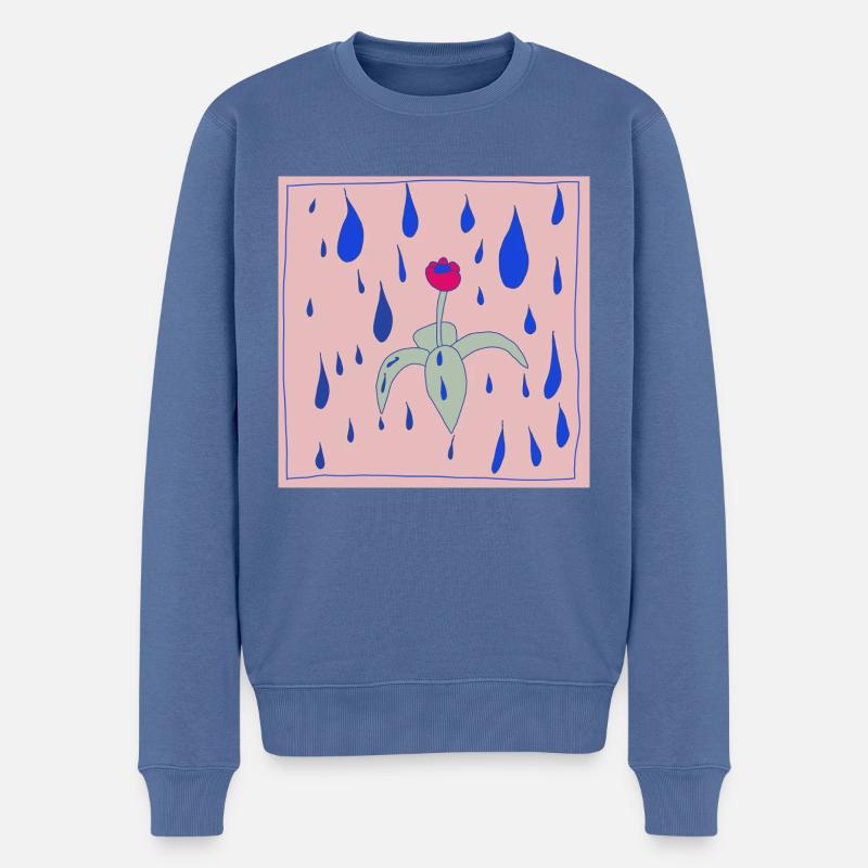 Blume im Regen - Männer Premium Bio Pullover - Taubenblau