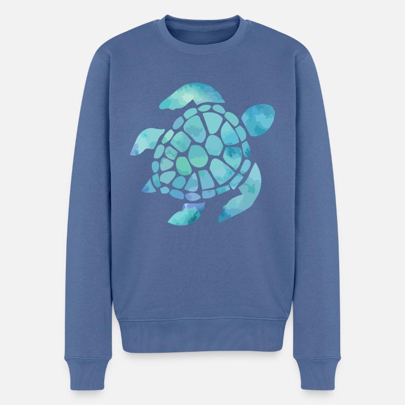Meeresschildkröte Aquarellblau - Männer Premium Bio Pullover - Taubenblau