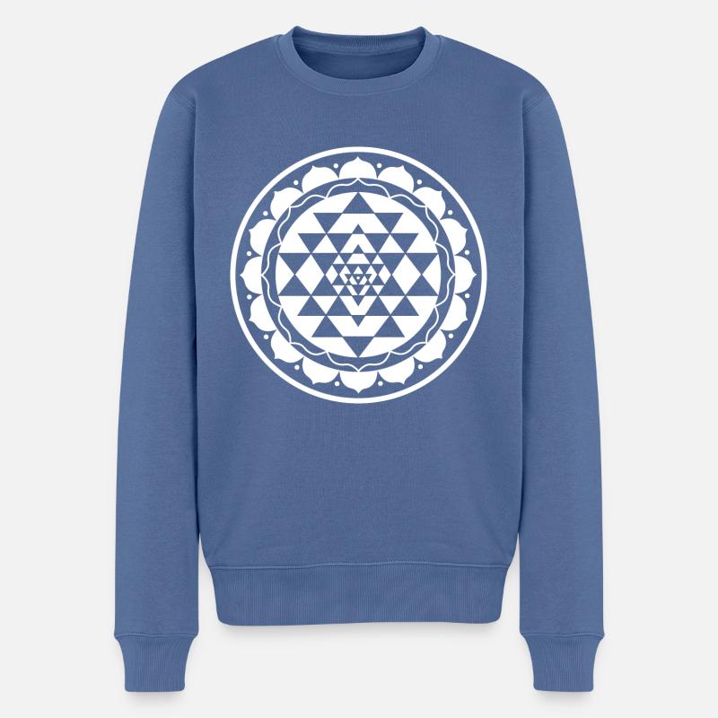 Sri Yantra Mandala Symbole Blanc - Pull Premium bio Homme - bleu pigeon