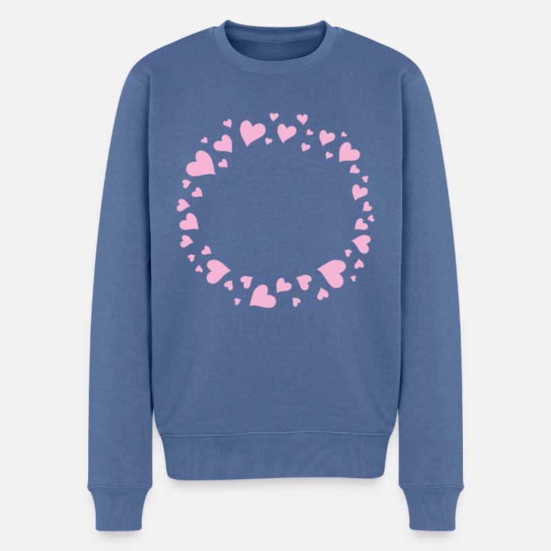Cercle de cœurs roses - Pull Premium bio Homme - bleu pigeon