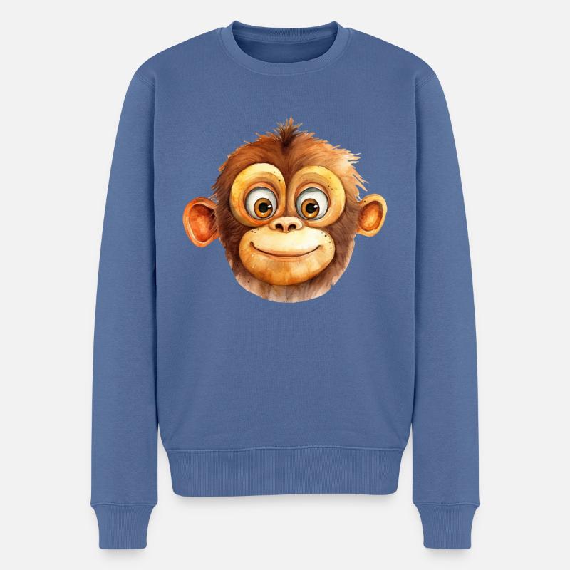 Affe Zeichnung Aquarell - Männer Premium Bio Pullover - Taubenblau