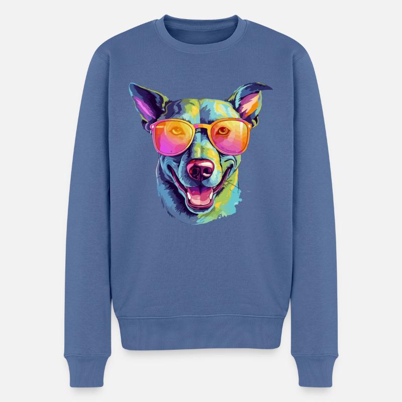 Dood le chien à lunettes - Pull Premium bio Homme - bleu pigeon