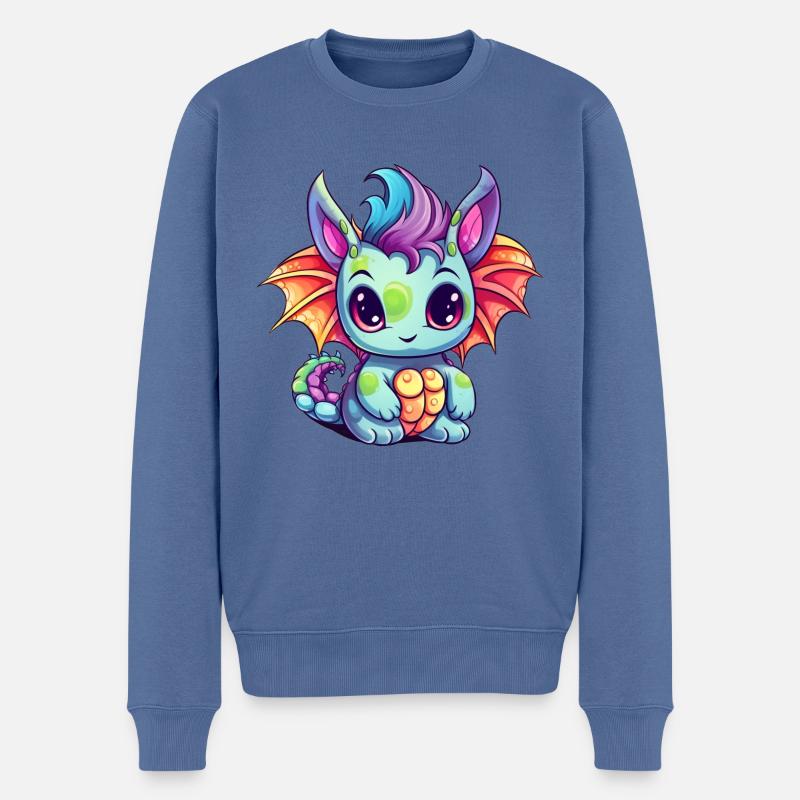 Drache Kawaii Zeichnung - Männer Premium Bio Pullover - Taubenblau