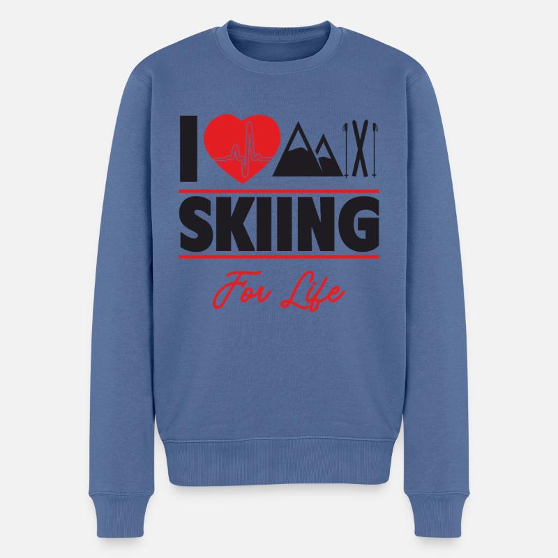 Skifahren ist mein Leben,Geschenkidee - Männer Premium Bio Pullover - Taubenblau