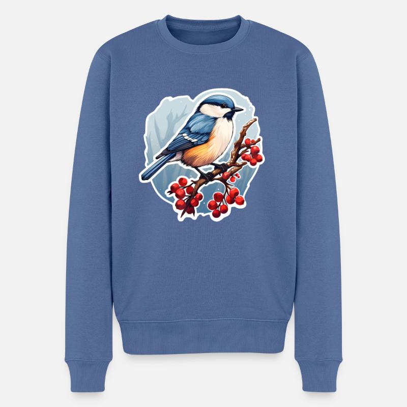 Tannenmeise im Winter - Männer Premium Bio Pullover - Taubenblau