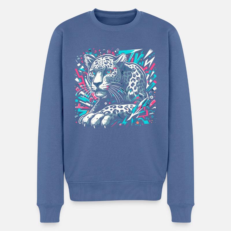 Léopard Street art - Pull Premium bio Homme - bleu pigeon