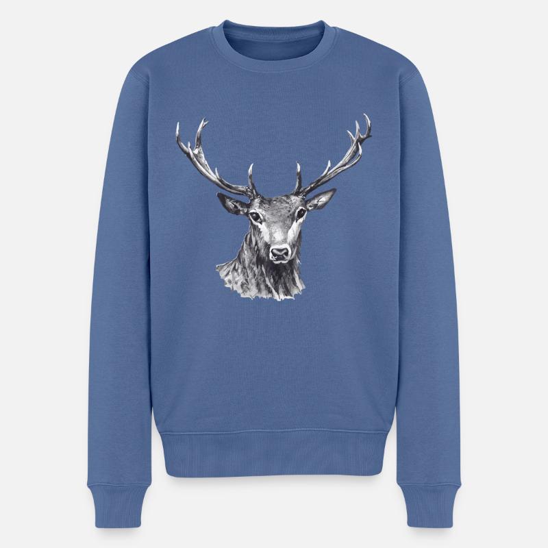 cerf - Pull Premium bio Homme - bleu pigeon