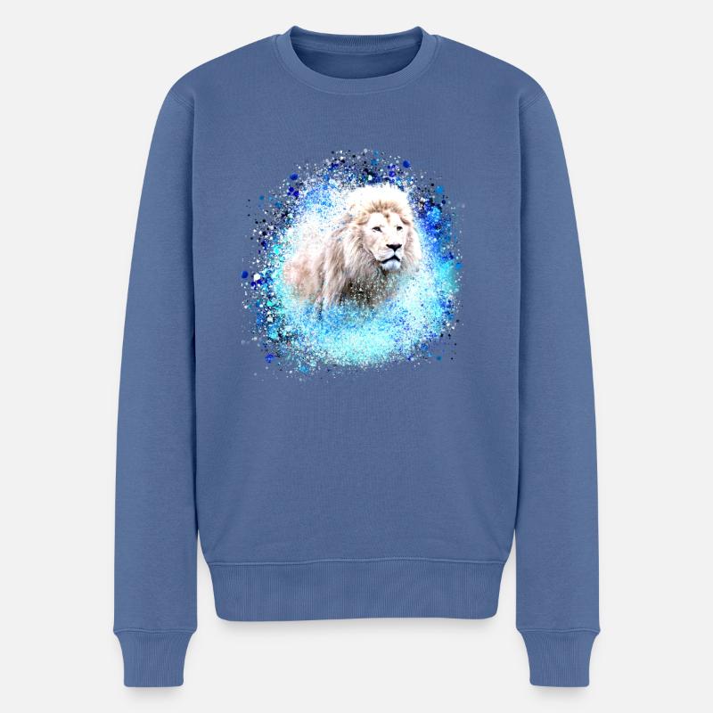 lion,tête de lion, graffiti, bleu,lion blanc - Pull Premium bio Homme - bleu pigeon
