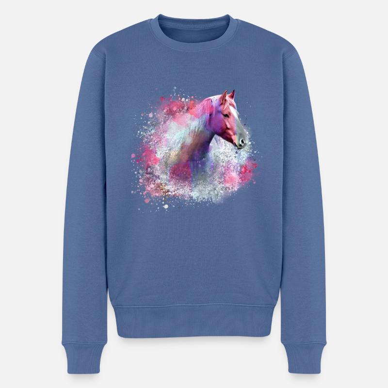 haflinger, cheval, graffiti, peinture, tête de cheval, coloré - Pull Premium bio Homme - bleu pigeon